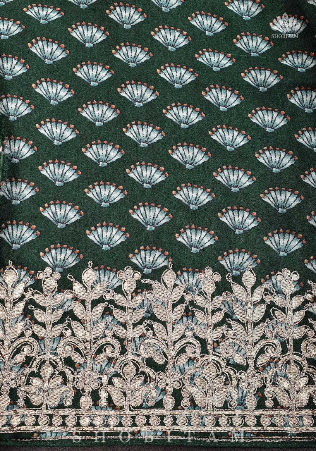 Gajji Silk Saree with Gotta Patti Borders, crushed zari palla and Floral Digital Print