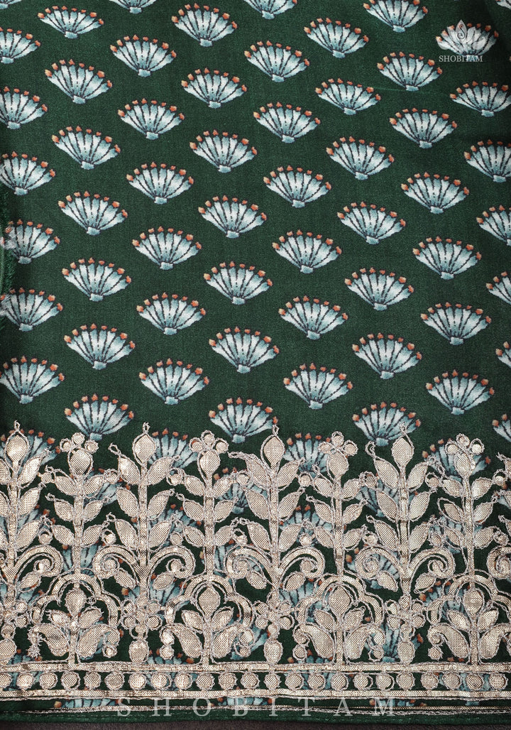 Gajji Silk Saree with Gotta Patti Borders, crushed zari palla and Floral Digital Print
