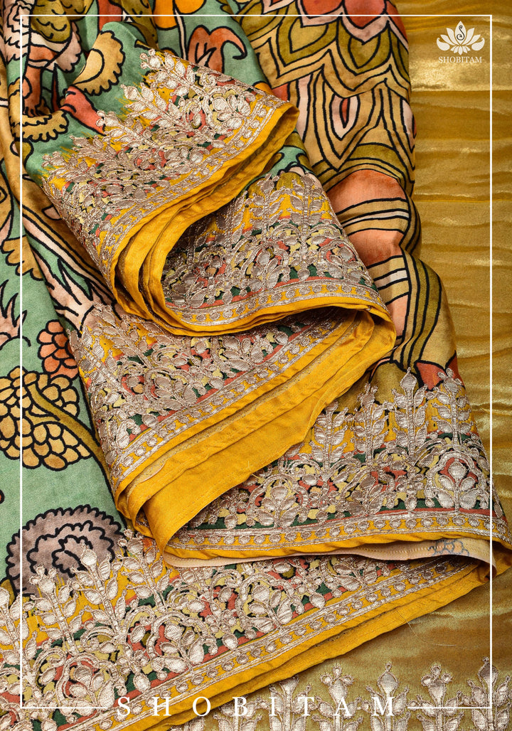 Gajji Silk Saree with Gotta Patti Border and kalamkari Digital Print
