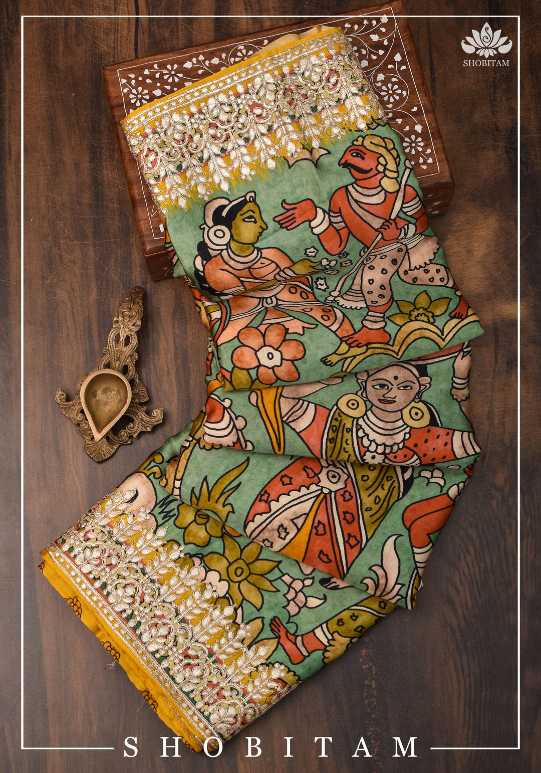 Gajji Silk Saree with Gotta Patti Border and kalamkari Digital Print