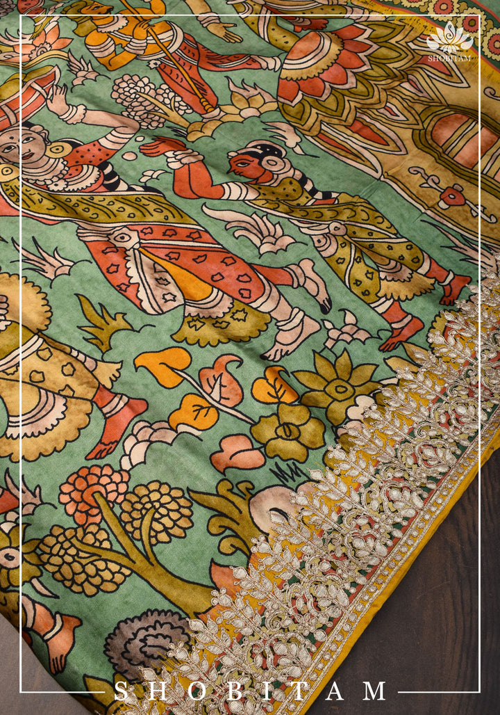 Gajji Silk Saree with Gotta Patti Border and kalamkari Digital Print