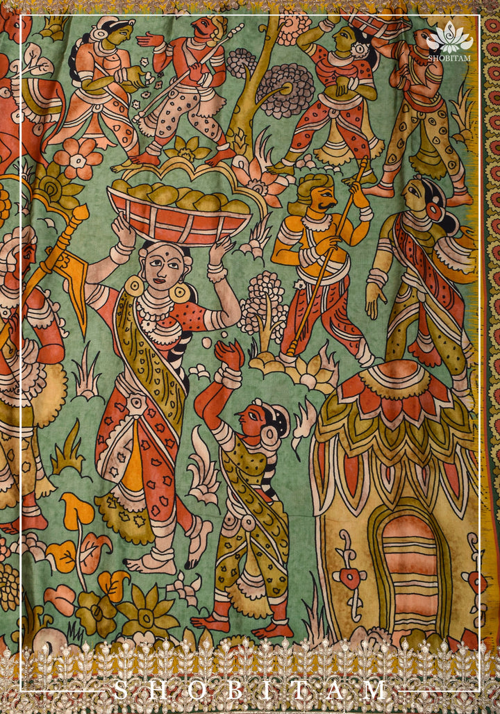 Gajji Silk Saree with Gotta Patti Border and kalamkari Digital Print