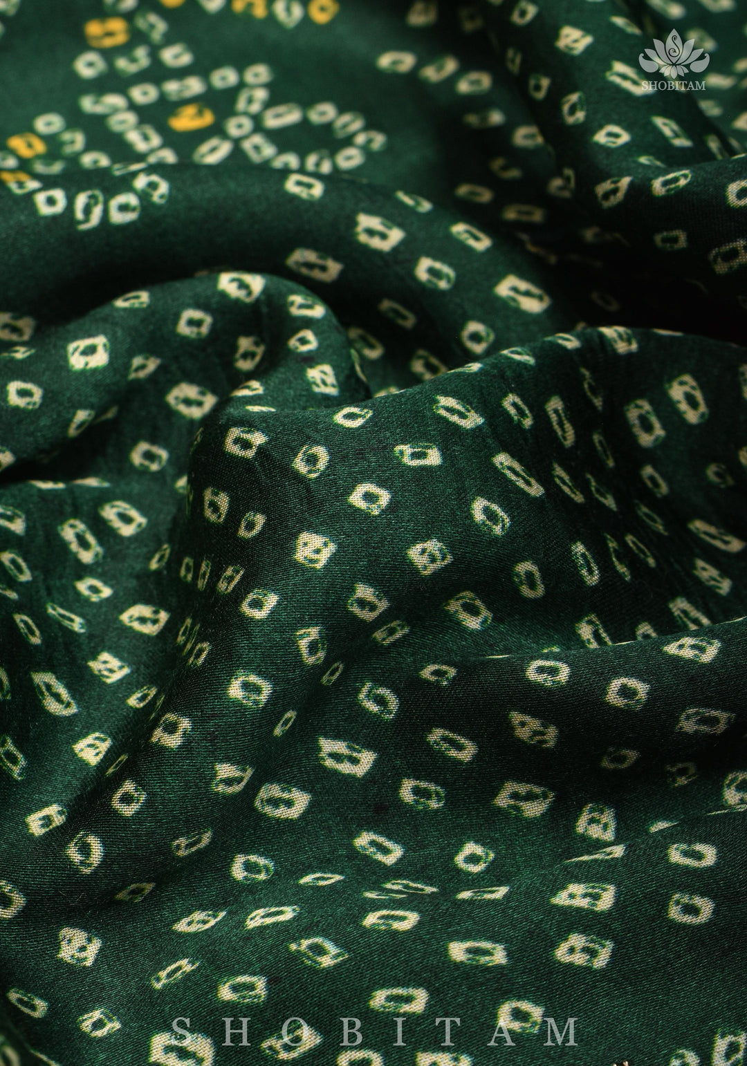 Vidya Balan Bottle Green Gajji Silk Saree with Bandhni Digital Print and Gotta patti borders