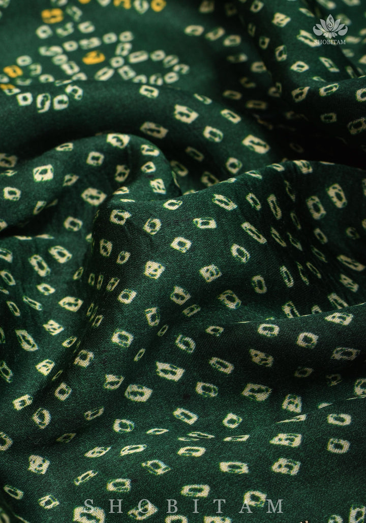 Vidya Balan Bottle Green Gajji Silk Saree with Bandhni Digital Print and Gotta patti borders