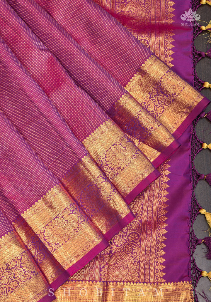 Shimmering Celebrity Special Zari Checks Pure Silk Kanjivaram Pure Silk Saree in Deep Pink | SILK MARK CERTIFIED