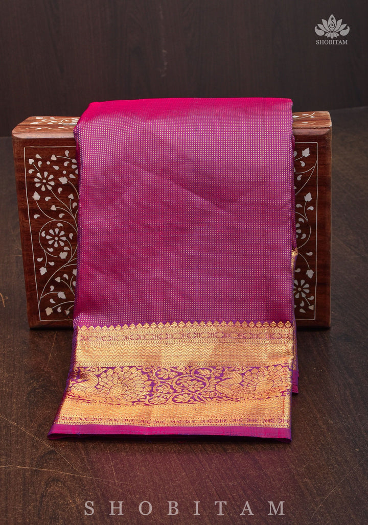 Shimmering Celebrity Special Zari Checks Pure Silk Kanjivaram Pure Silk Saree in Deep Pink | SILK MARK CERTIFIED