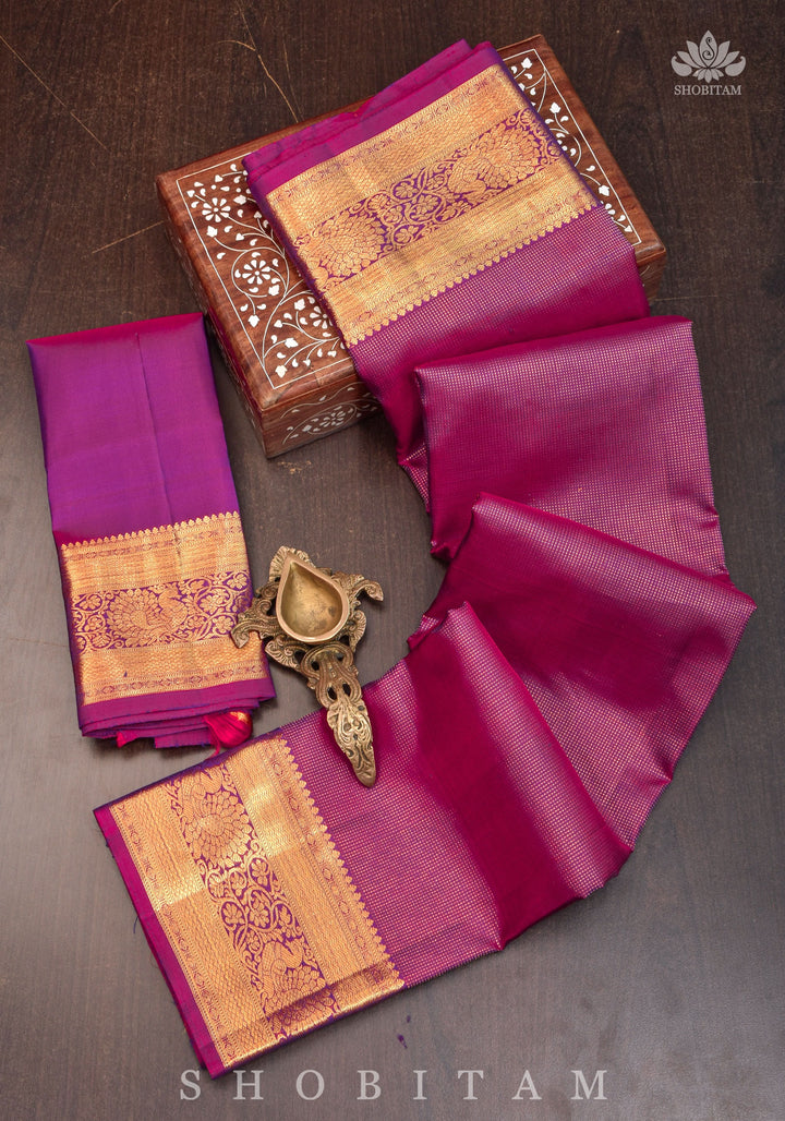 Shimmering Celebrity Special Zari Checks Pure Silk Kanjivaram Pure Silk Saree in Deep Pink | SILK MARK CERTIFIED