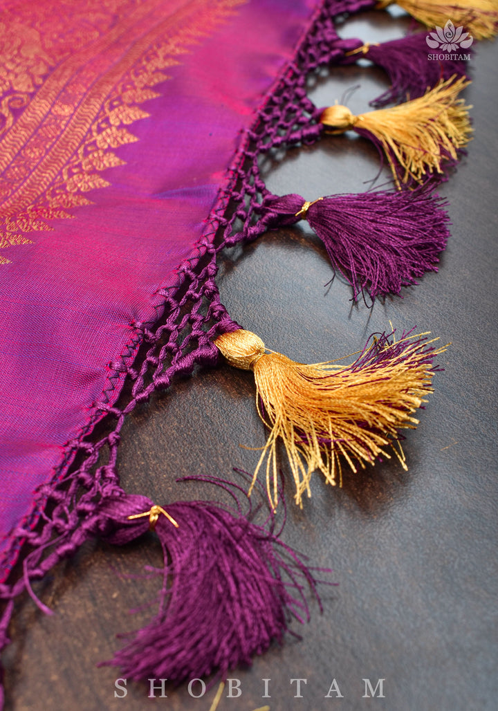 Shimmering Celebrity Special Zari Checks Pure Silk Kanjivaram Pure Silk Saree in Deep Pink | SILK MARK CERTIFIED