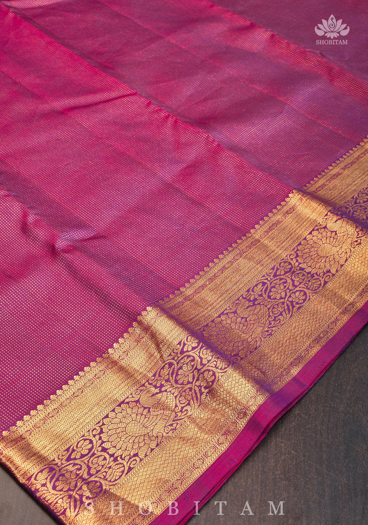 Shimmering Celebrity Special Zari Checks Pure Silk Kanjivaram Pure Silk Saree in Deep Pink | SILK MARK CERTIFIED