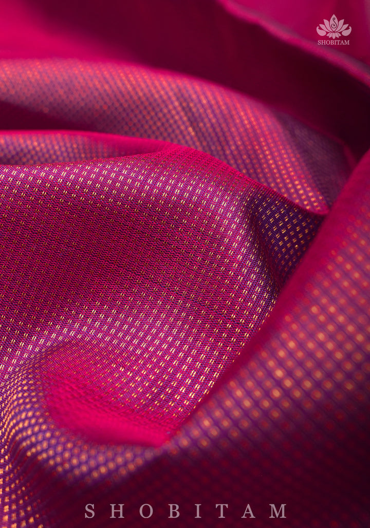 Shimmering Celebrity Special Zari Checks Pure Silk Kanjivaram Pure Silk Saree in Deep Pink | SILK MARK CERTIFIED