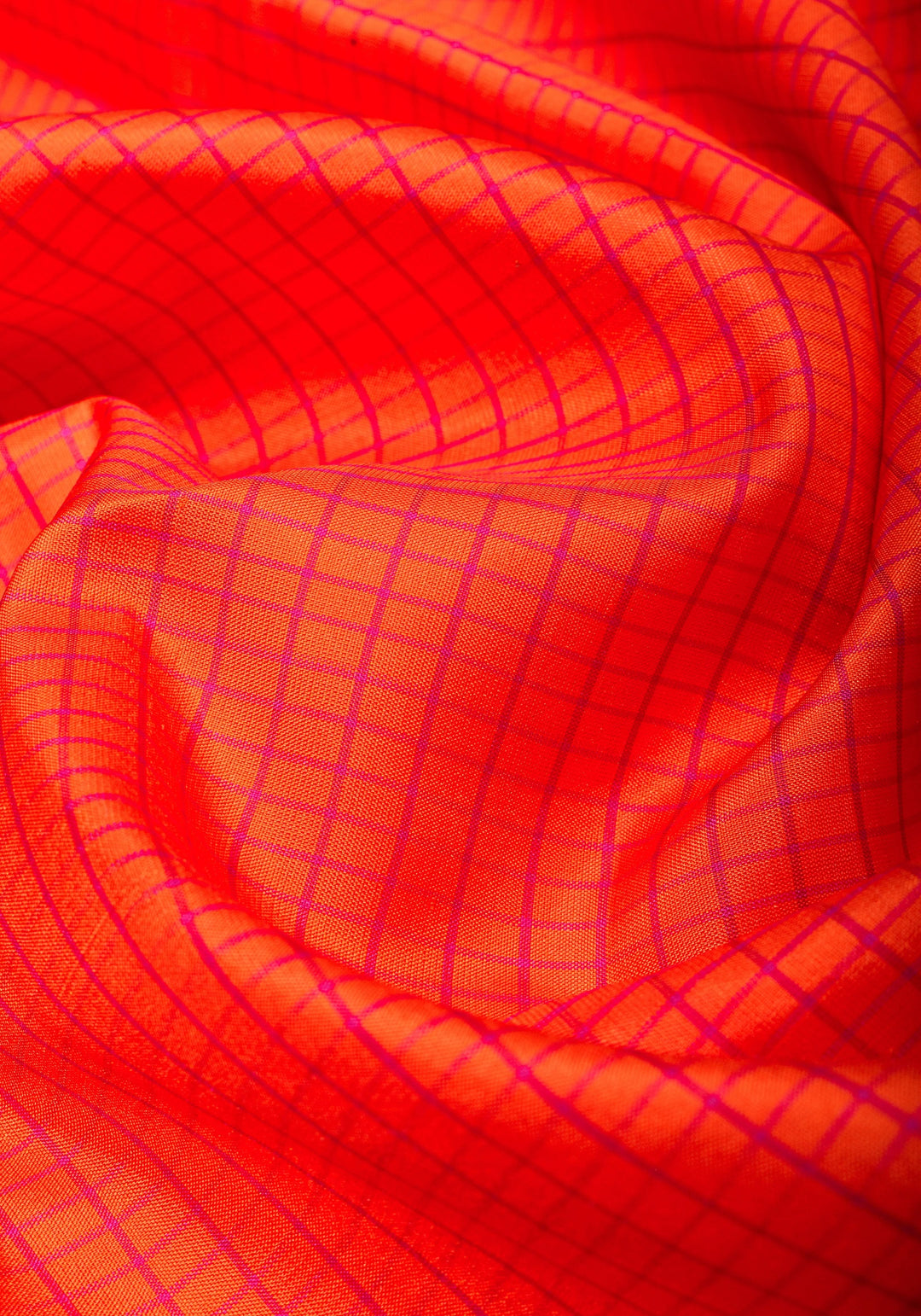 Stunning Fanta Orange Kanjivaram Soft Silk Saree with Checks and Magenta Borders | SILK MARK CERTIFIED