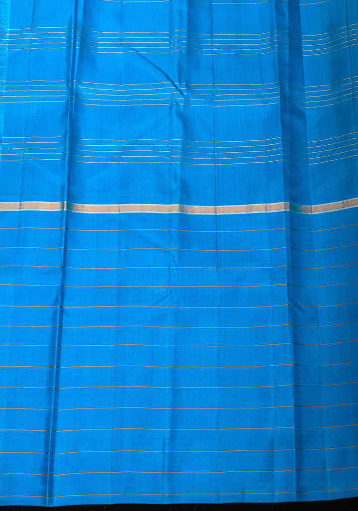 Citrine and Blue Extra Wide Border Pure Kanjivaram Silk Saree with Checks Pattern| SILK MARK CERTIFIED