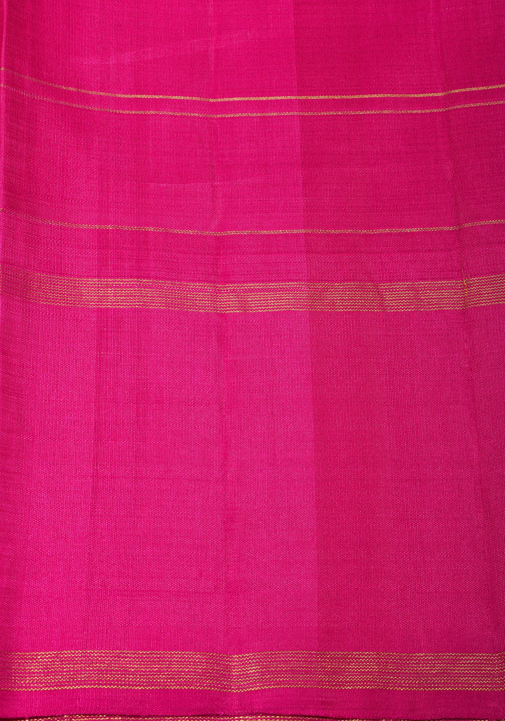 Green Mustard Pure Kanjivaram Soft Silk Saree with Checks and Contrast Pink Border | SILK MARK CERTIFIED