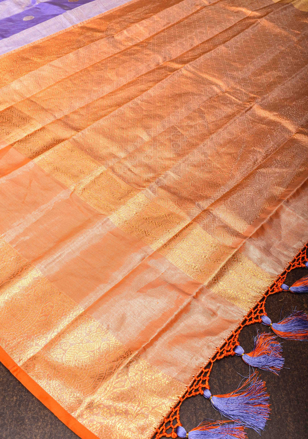 Lavender Kanjivaram Tissue Silk Saree with Sona Rupa Buttas and Rettaipet Border | SILK MARK CERTIFIED