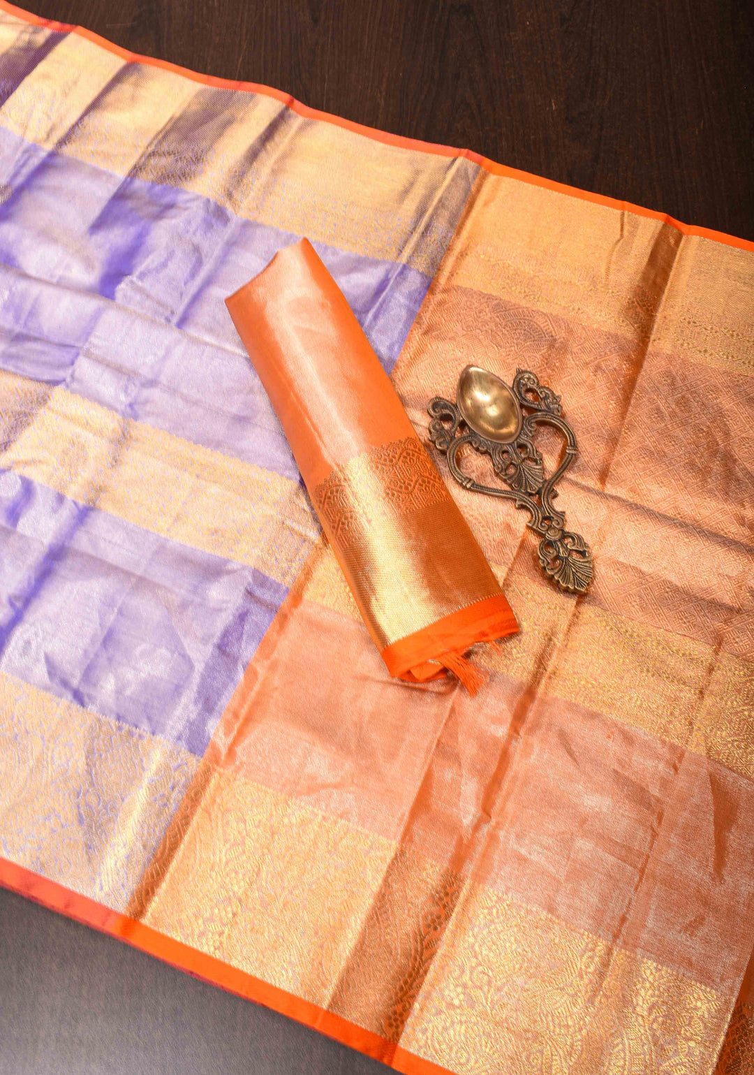 Lavender Kanjivaram Tissue Silk Saree with Sona Rupa Buttas and Rettaipet Border | SILK MARK CERTIFIED