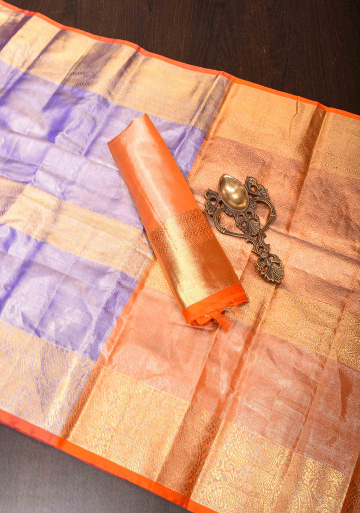 Lavender Kanjivaram Tissue Silk Saree with Sona Rupa Buttas and Rettaipet Border | SILK MARK CERTIFIED