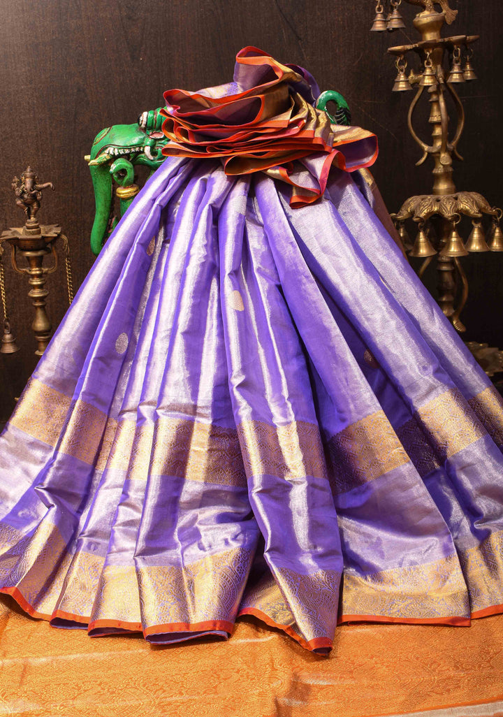 Lavender Kanjivaram Tissue Silk Saree with Sona Rupa Buttas and Rettaipet Border | SILK MARK CERTIFIED
