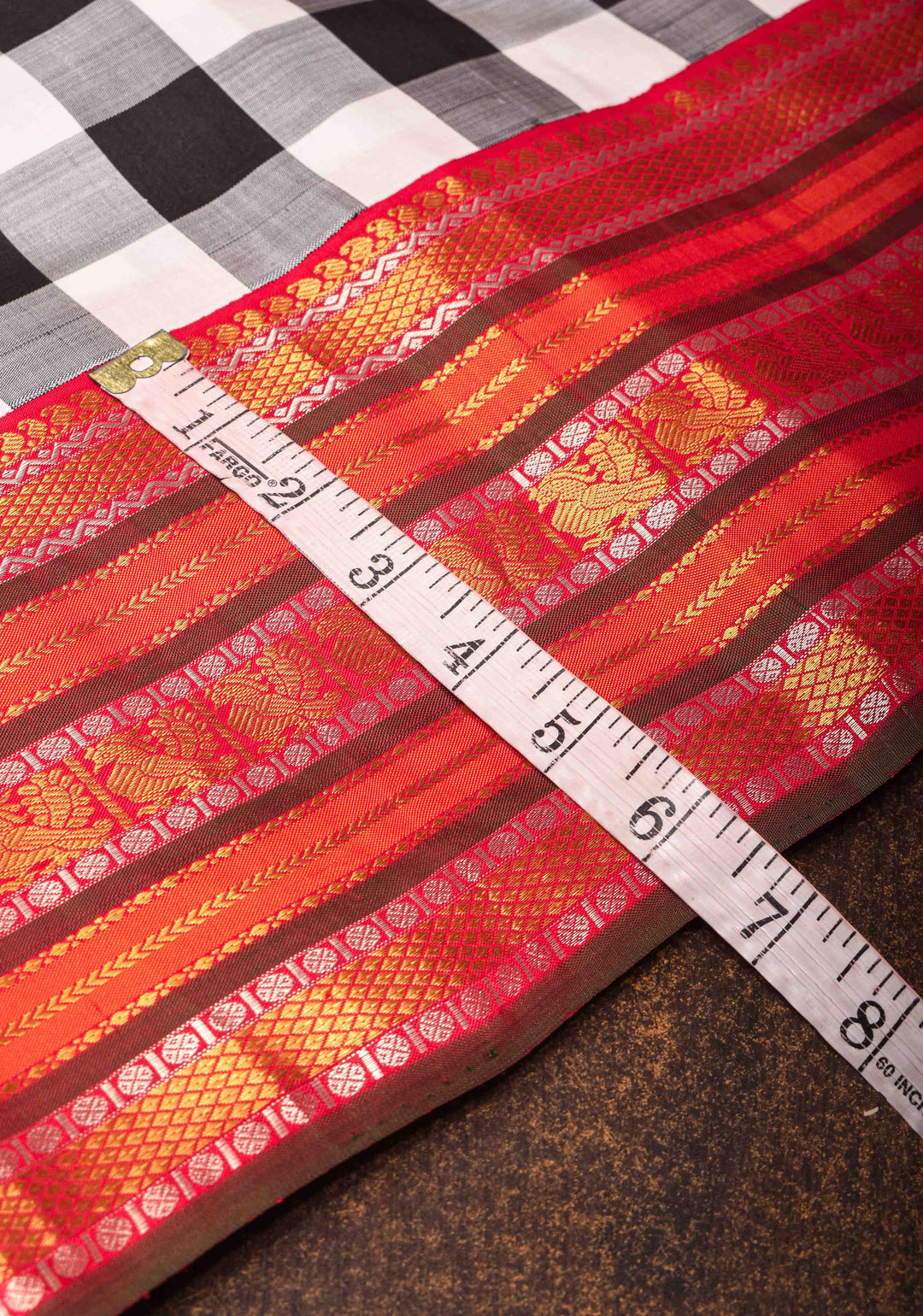 Stunning Korvai Weave Black And White Checks Pure Kanjivaram Silk Saree with Grand Pallu and Contrast Zari Border | SILK MARK CERTIFIED