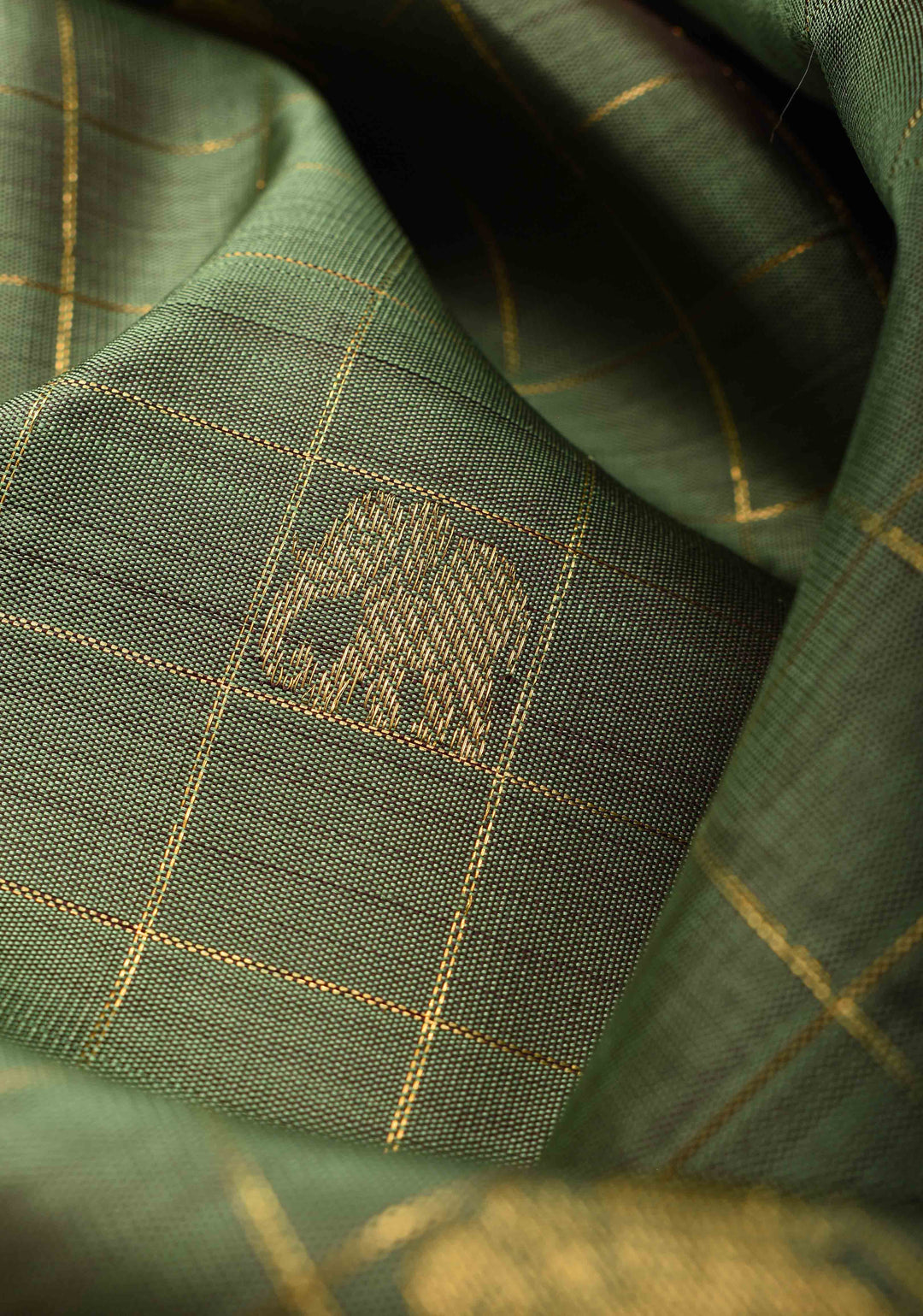 Bottle Green Kanjivaram Silk Saree with Zari Checks, Buttas and Contrast Rettaipet Zari Border | SILK MARK CERTIFIED (Copy)