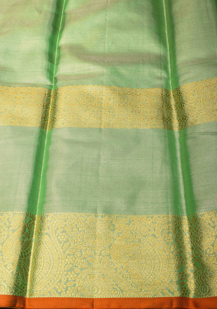 Light Green Tissue Kanjivaram Pure Silk Saree with Coin Motif and Zari Border | SILK MARK CERTIFIED