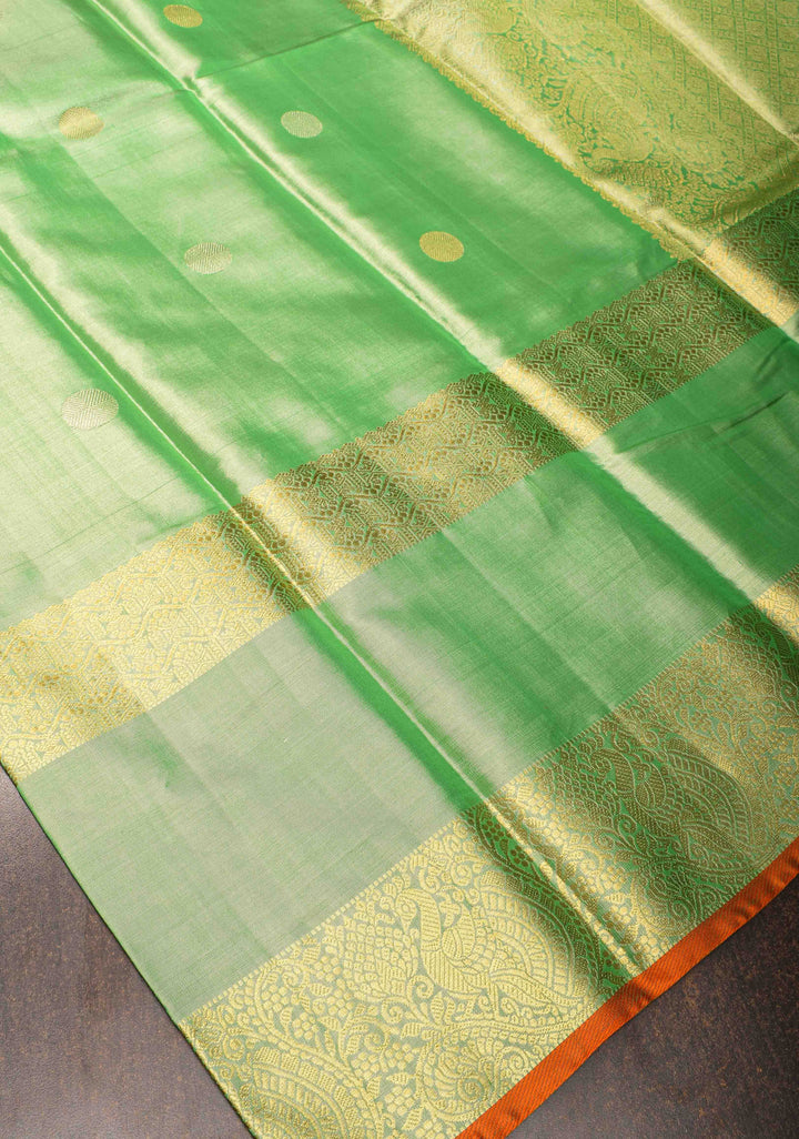 Light Green Tissue Kanjivaram Pure Silk Saree with Coin Motif and Zari Border | SILK MARK CERTIFIED
