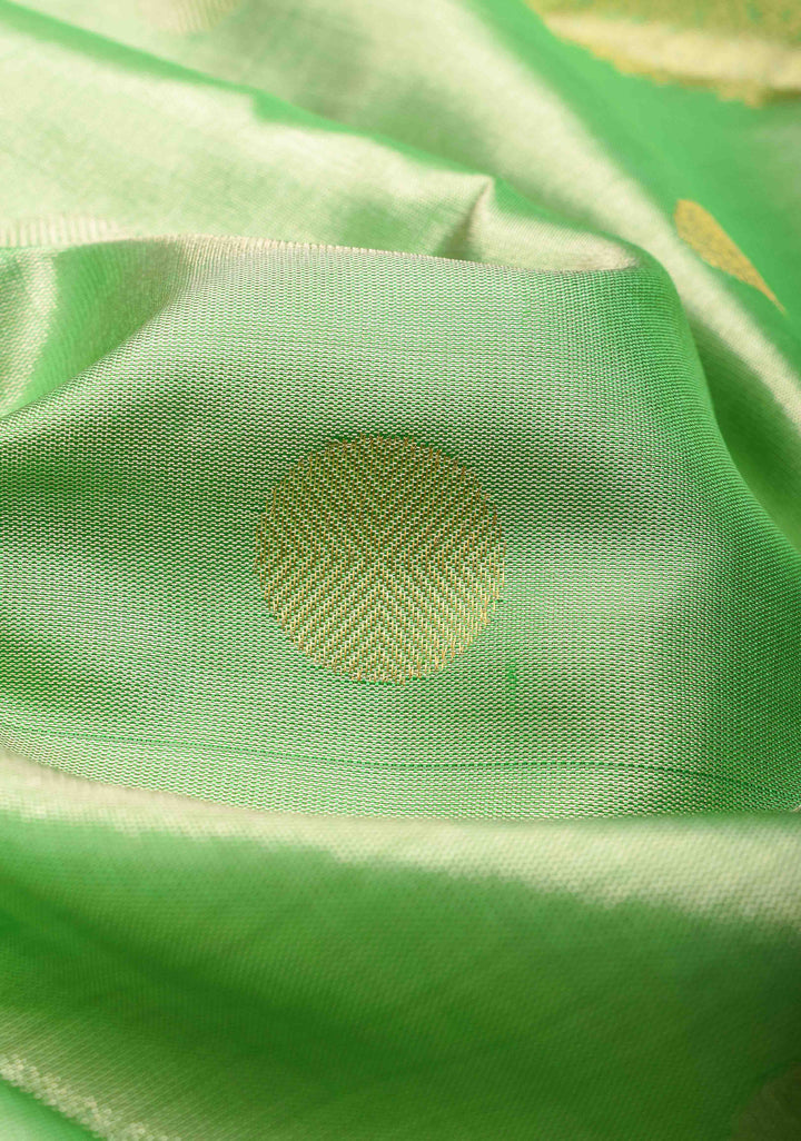 Light Green Tissue Kanjivaram Pure Silk Saree with Coin Motif and Zari Border | SILK MARK CERTIFIED