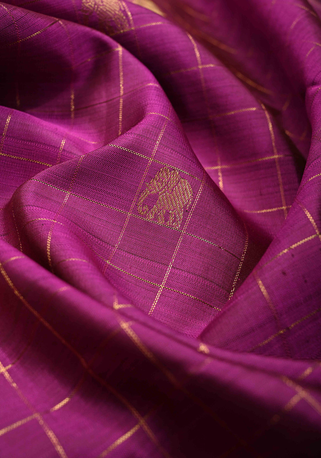 Magenta Zari Checks Kanjivaram Silk Saree with Buttas and Contrast Zari Border | SILK MARK CERTIFIED