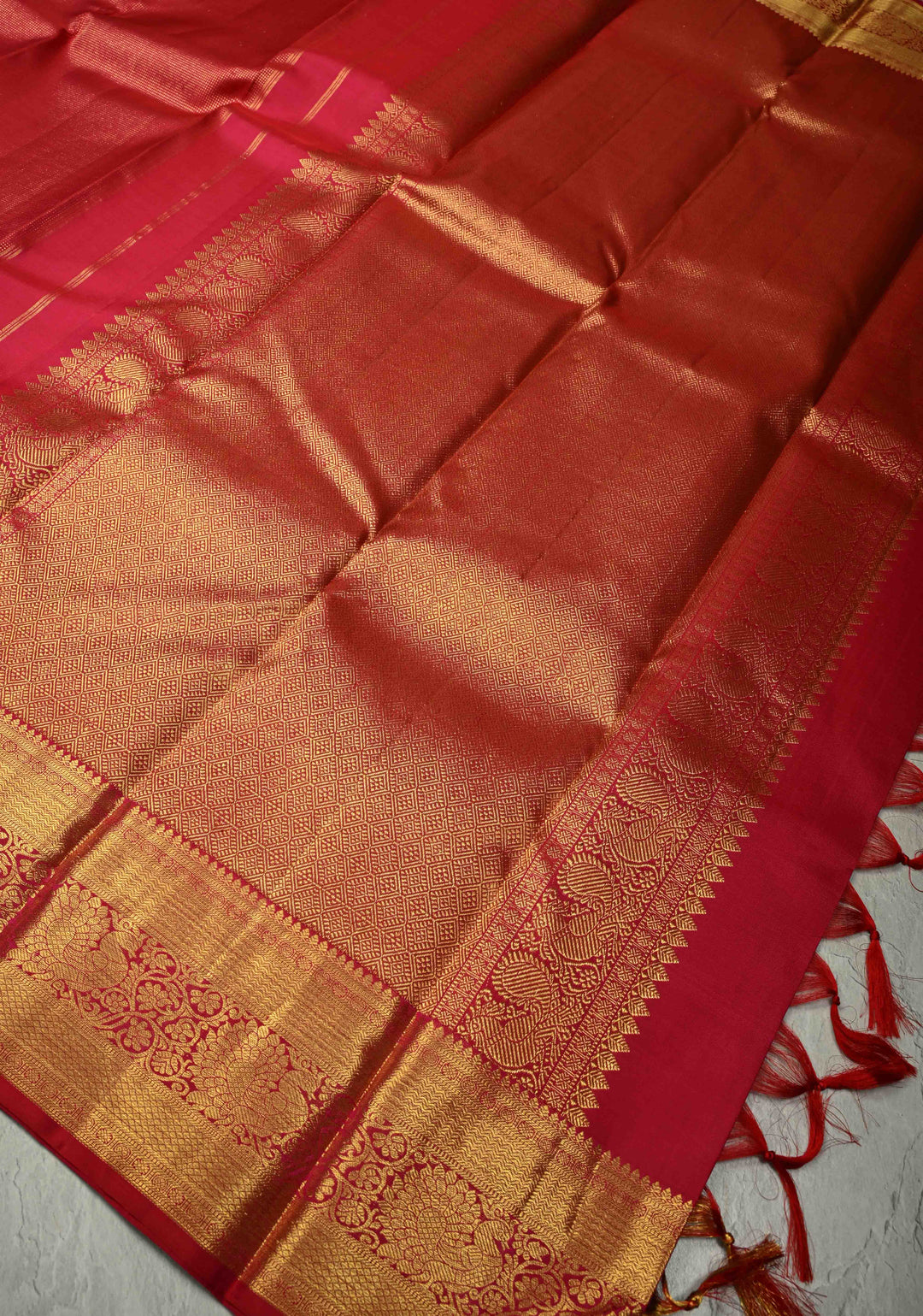Pure Silk Zari Checks Kanjivaram Saree in Red with Zari Border| SILK MARK CERTIFIED