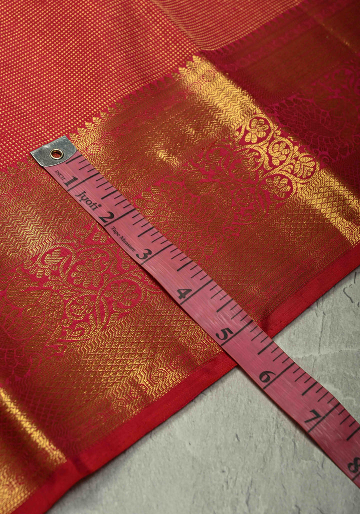 Pure Silk Zari Checks Kanjivaram Saree in Red with Zari Border| SILK MARK CERTIFIED