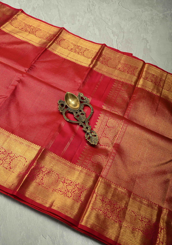 Pure Silk Zari Checks Kanjivaram Saree in Red with Zari Border| SILK MARK CERTIFIED