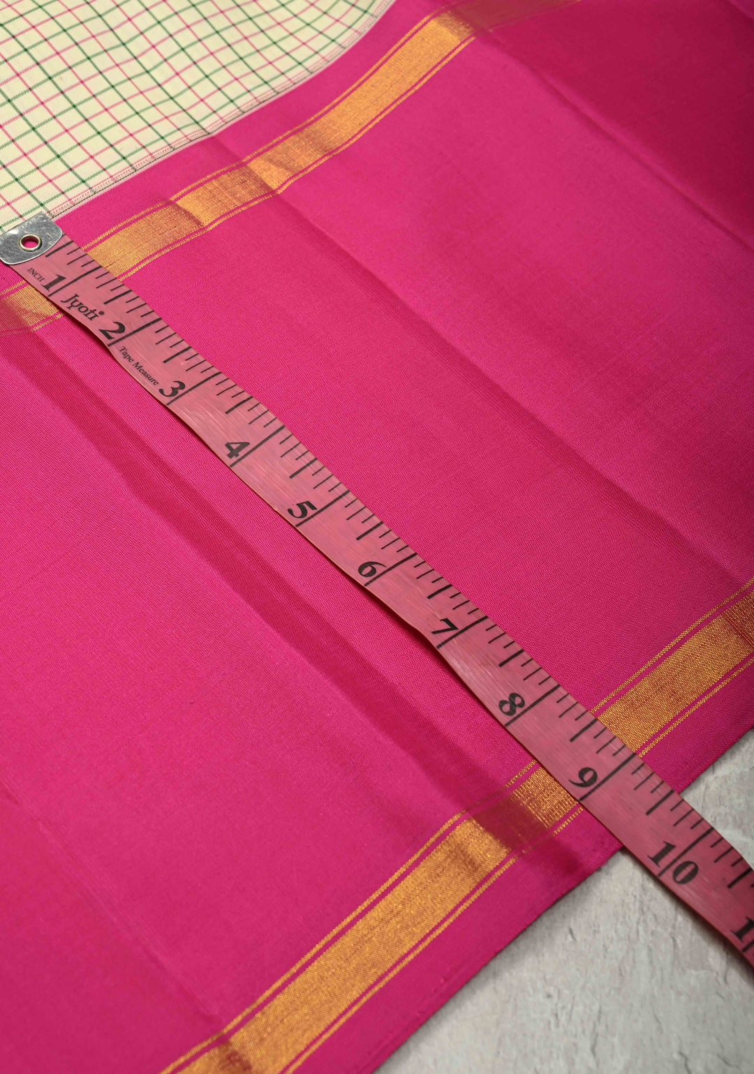Cream Pure Kanjivaram Silk Saree with Thread Checks and Contrast Ganga Jamuna Border | SILK MARK CERTIFIED