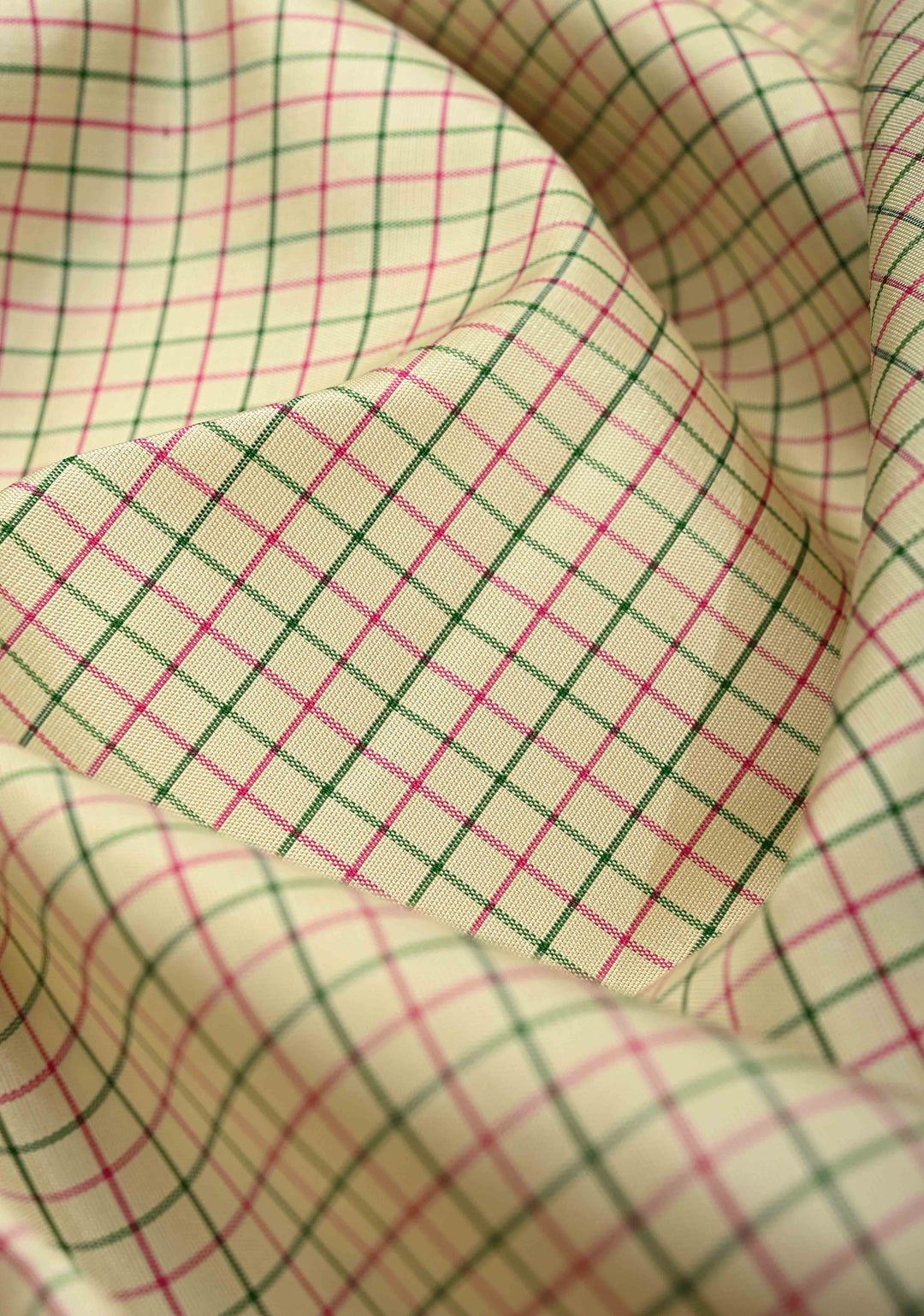 Cream Pure Kanjivaram Silk Saree with Thread Checks and Contrast Ganga Jamuna Border | SILK MARK CERTIFIED