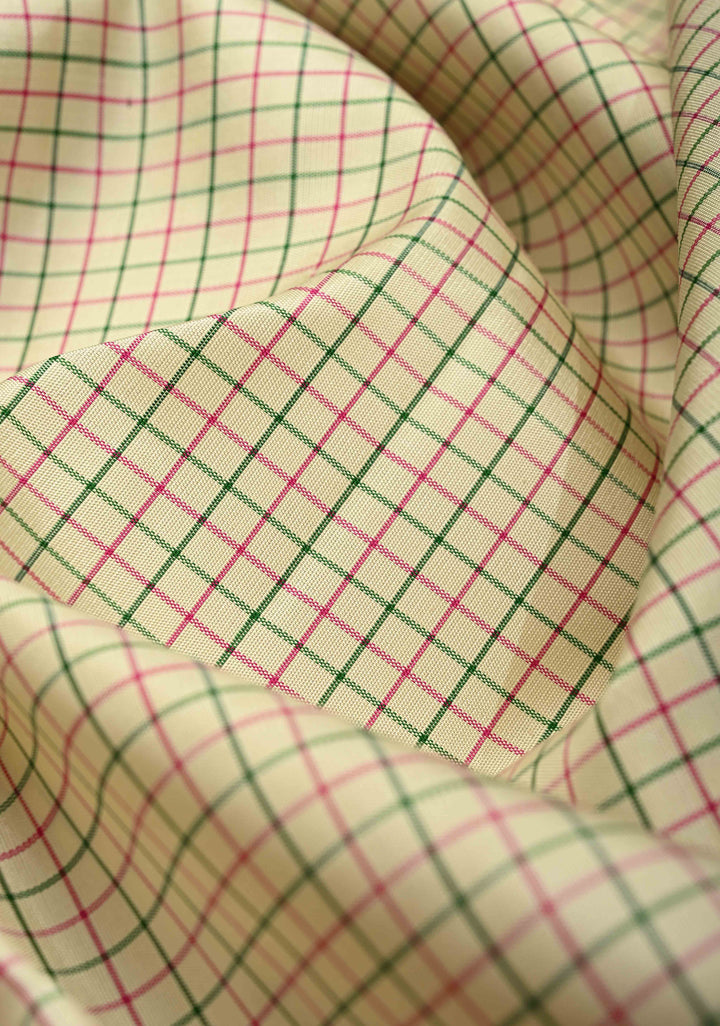 Cream Pure Kanjivaram Silk Saree with Thread Checks and Contrast Ganga Jamuna Border | SILK MARK CERTIFIED