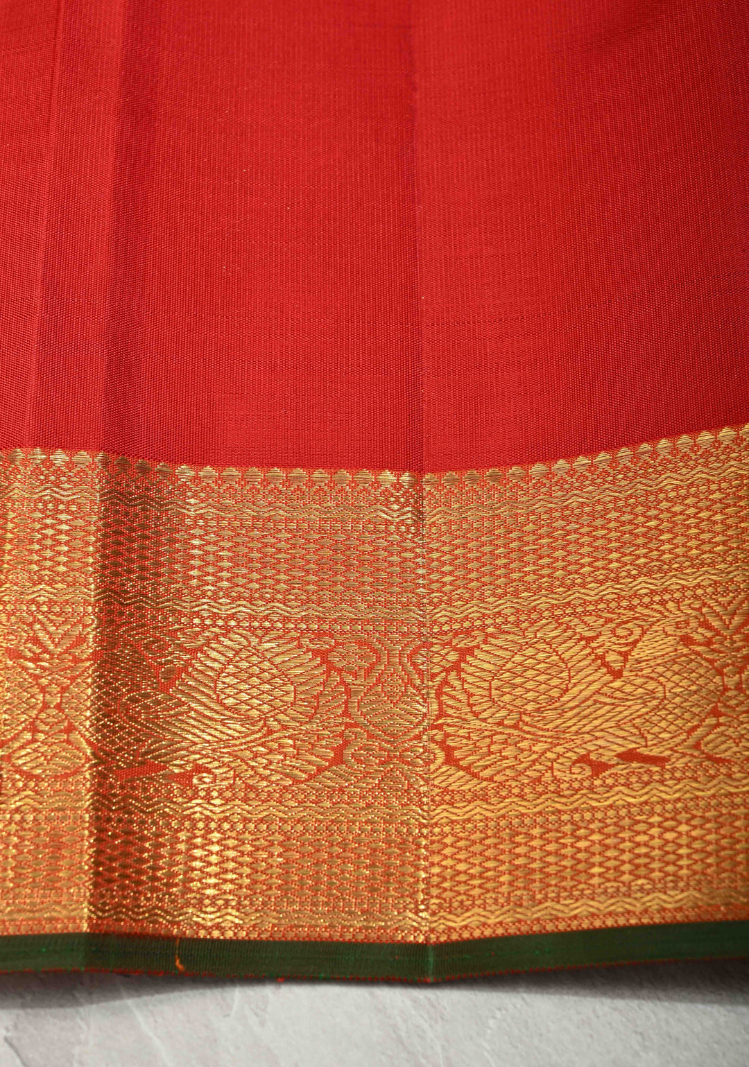 3 Gram Pure Zari Ivory-Blood Red Pure Kanjivaram Silk Saree with Zari Buttas-Checks and Zari Border | SILK MARK CERTIFIED