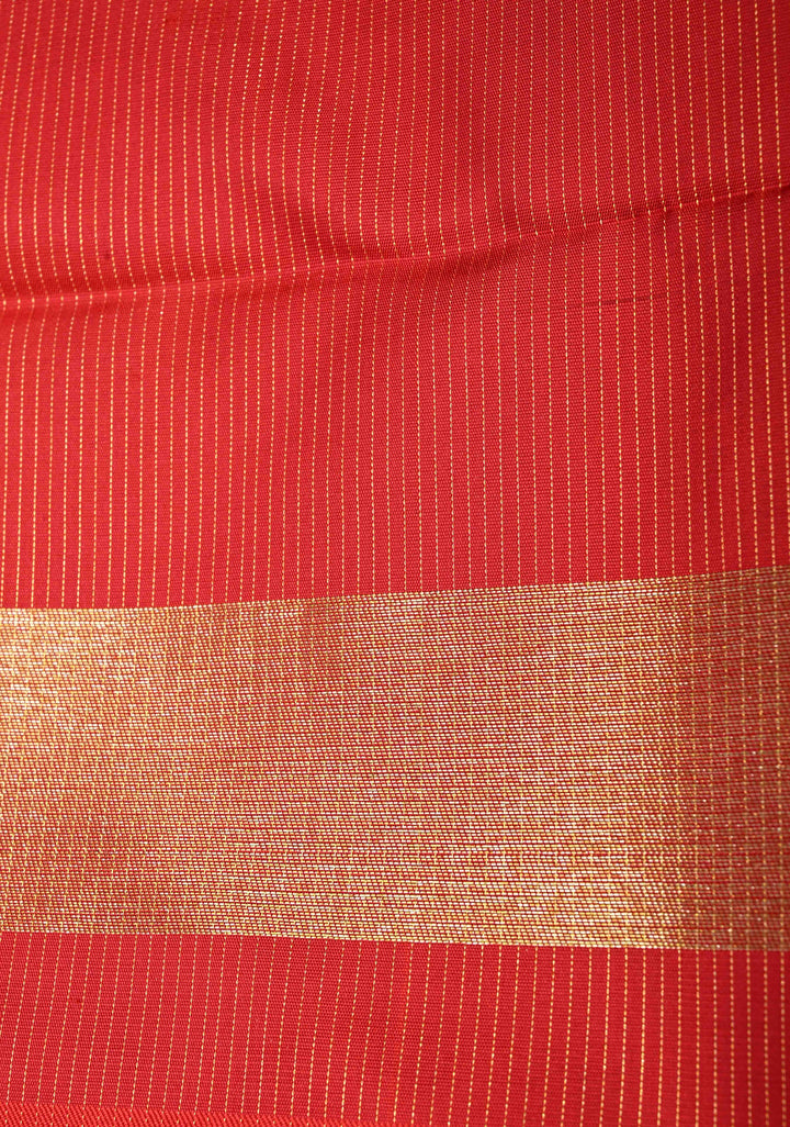 Deep Red Pure Kanjivaram Silk Saree with Vairaoosi Zari Stripes and Tissue Zari Border | SILK MARK CERTIFIED
