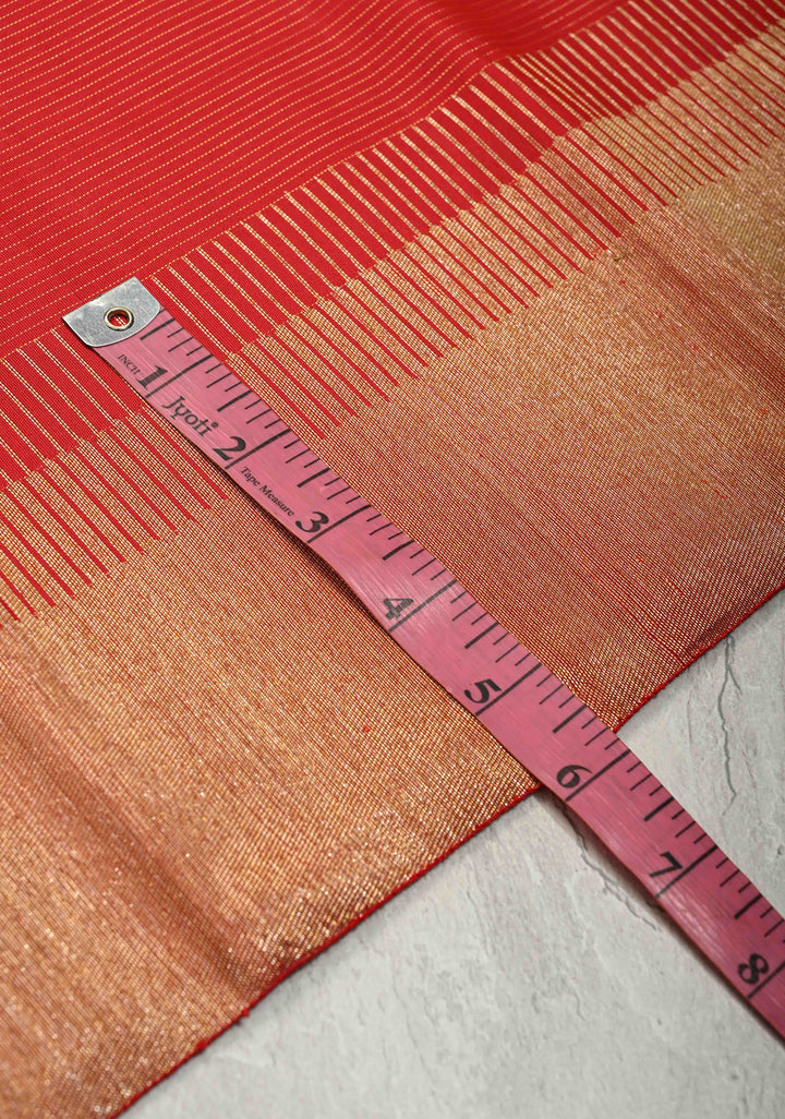 Deep Red Pure Kanjivaram Silk Saree with Vairaoosi Zari Stripes and Tissue Zari Border | SILK MARK CERTIFIED