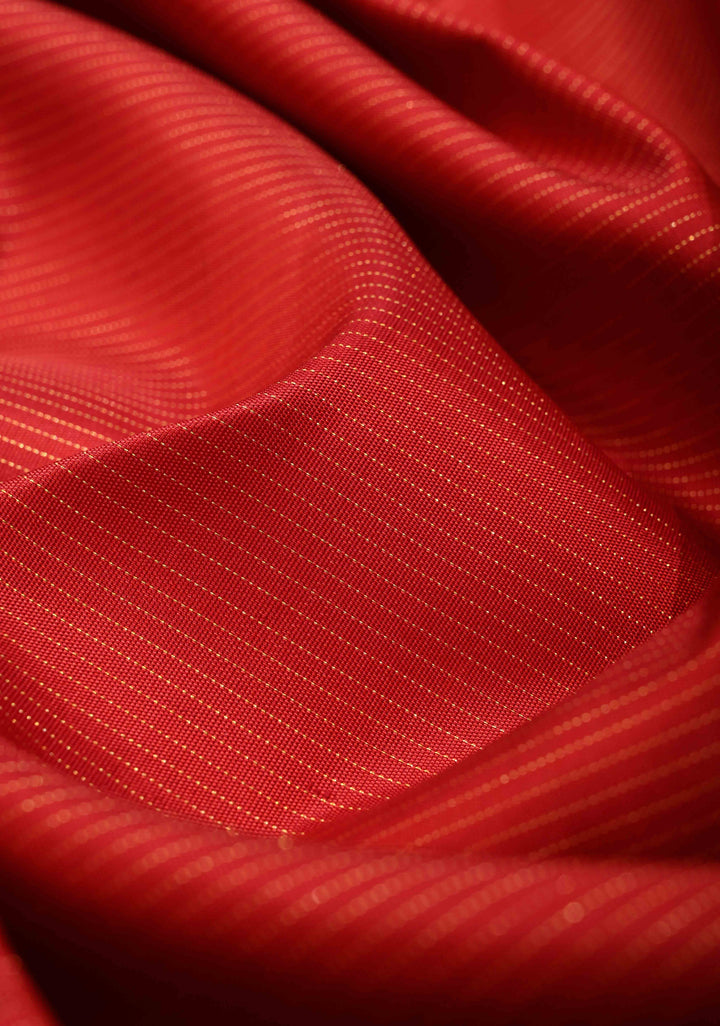 Deep Red Pure Kanjivaram Silk Saree with Vairaoosi Zari Stripes and Tissue Zari Border | SILK MARK CERTIFIED