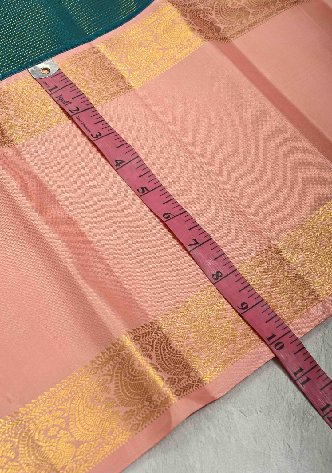Rama Green Dual tone Vairaoosi Zari Stripes on Pure Kanjivaram Silk Saree with Zari Buttas  and Contrast Korvai Rettaipet Border | SILK MARK CERTIFIED