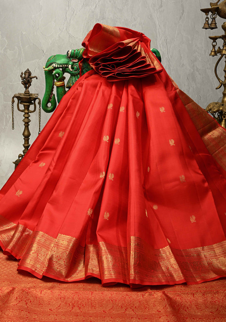 Vermilion Red Pure Kanjivaram Silk Saree with Zari Buttas and Zari Border| SILK MARK CERTIFIED