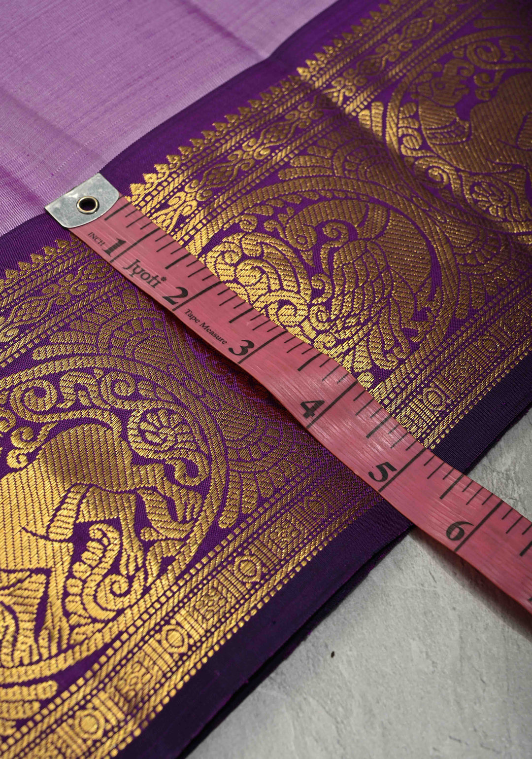Dusty Lilac Pure Kanjivaram Silk Saree with Zari Dainty Buttas and Contrast Purple Zari Border | SILK MARK CERTIFIED