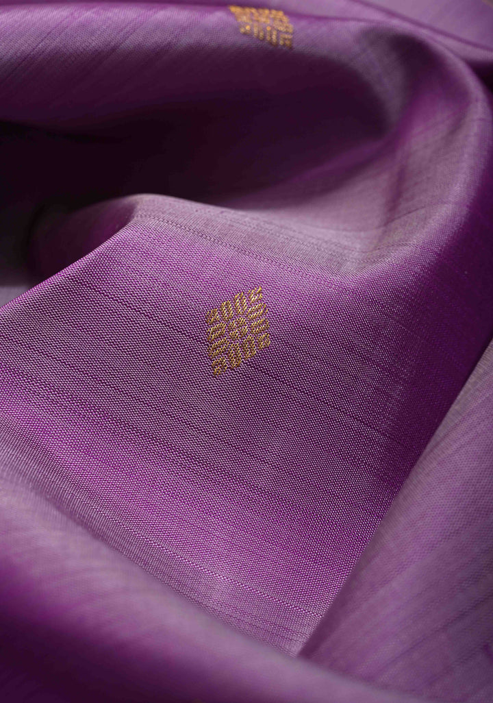 Dusty Lilac Pure Kanjivaram Silk Saree with Zari Dainty Buttas and Contrast Purple Zari Border | SILK MARK CERTIFIED