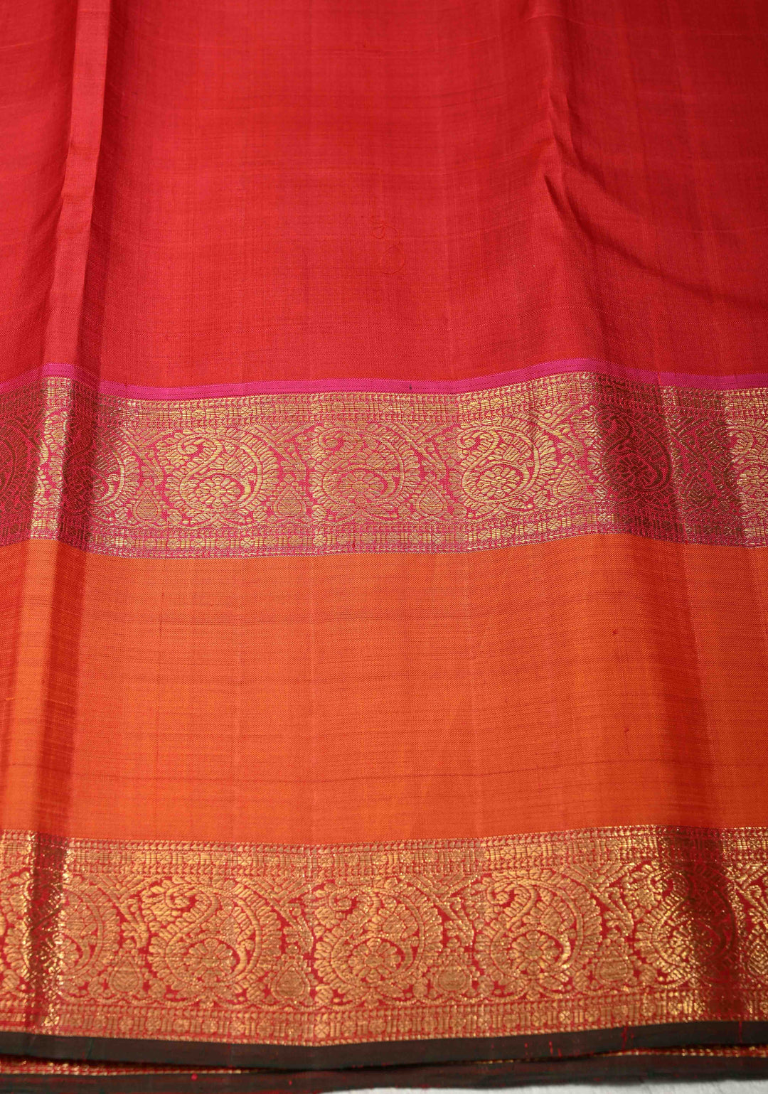 Stunning Off White Pure Kanjivaram Silk Saree with Checks and Orange Rettaipet Zari Border | SILK MARK CERTIFIED