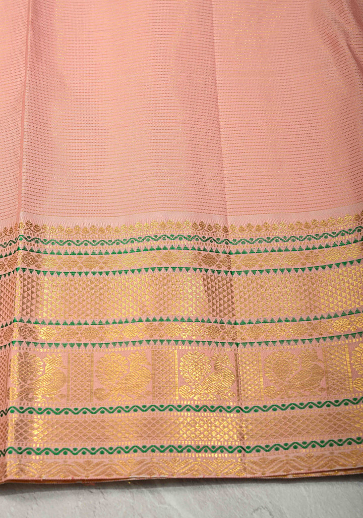 Deep Navy Blue Pure Kanjivaram Silk Saree with Vairaoosi Zari Stripes and Contrast Korvai Veldhari Zari Border | SILK MARK CERTIFIED