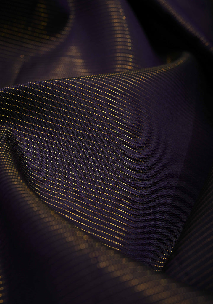 Deep Navy Blue Pure Kanjivaram Silk Saree with Vairaoosi Zari Stripes and Contrast Korvai Veldhari Zari Border | SILK MARK CERTIFIED