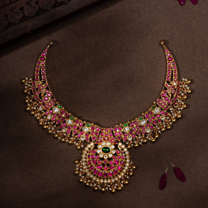 Pure 92.5 Silver, Gold Plated Chandini-Phool Kundan Necklace | SHOBITAM
