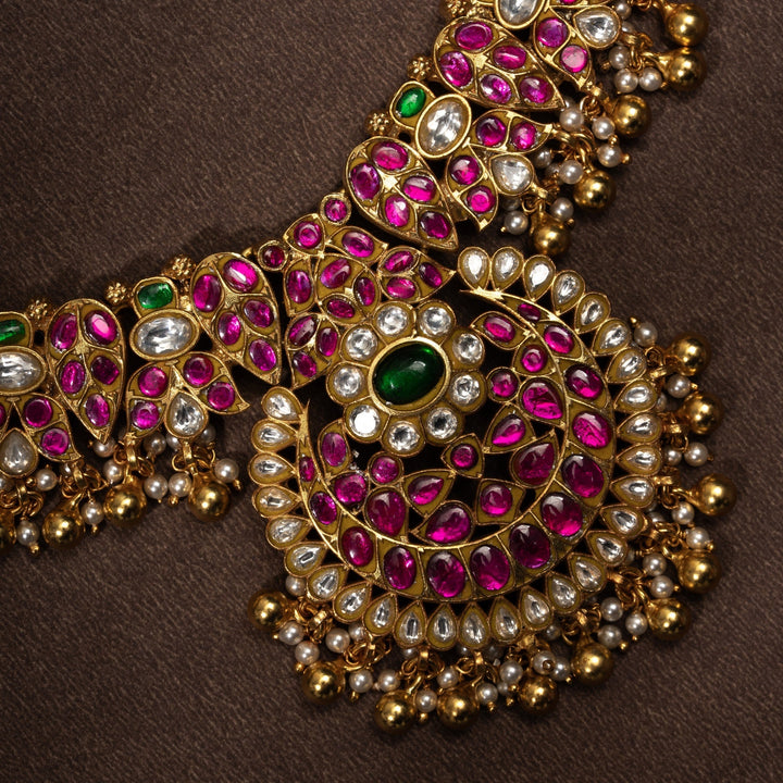 Pure 92.5 Silver, Gold Plated Chandini-Phool Kundan Necklace | SHOBITAM