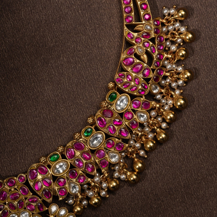 Pure 92.5 Silver, Gold Plated Chandini-Phool Kundan Necklace | SHOBITAM