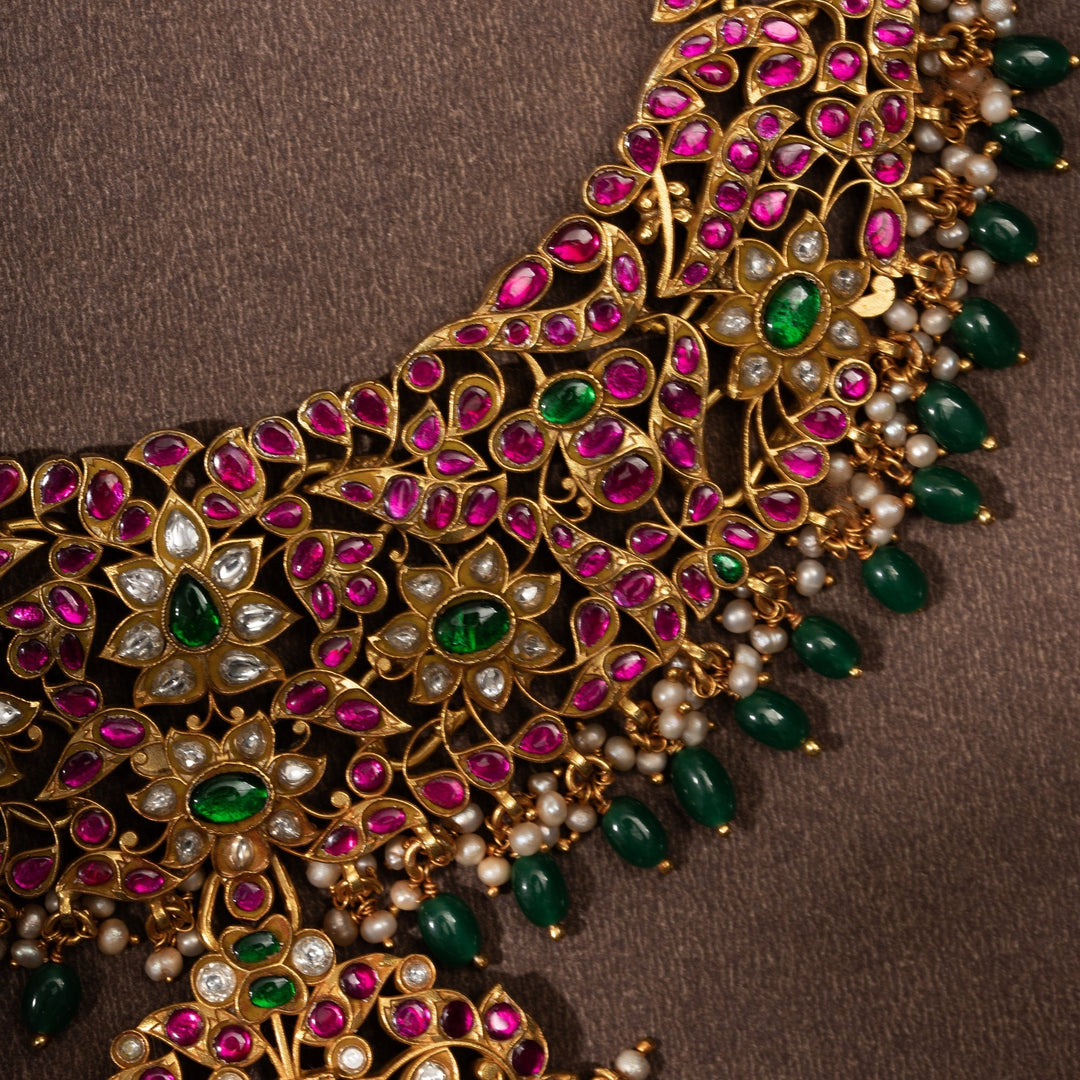 Pure 92.5 Silver, Gold Plated Kusumavali Kundan Necklace | SHOBITAM