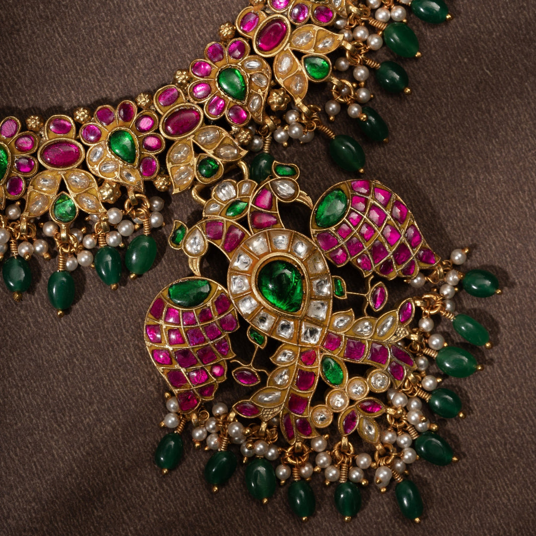 Pure 92.5 Silver, Gold Plated Raksha-Beruda Kundan Necklace | SHOBITAM