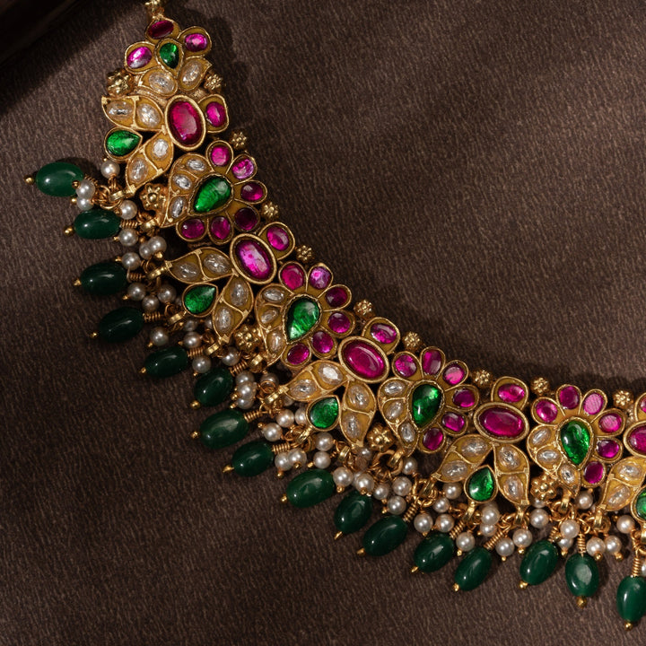 Pure 92.5 Silver, Gold Plated Raksha-Beruda Kundan Necklace | SHOBITAM